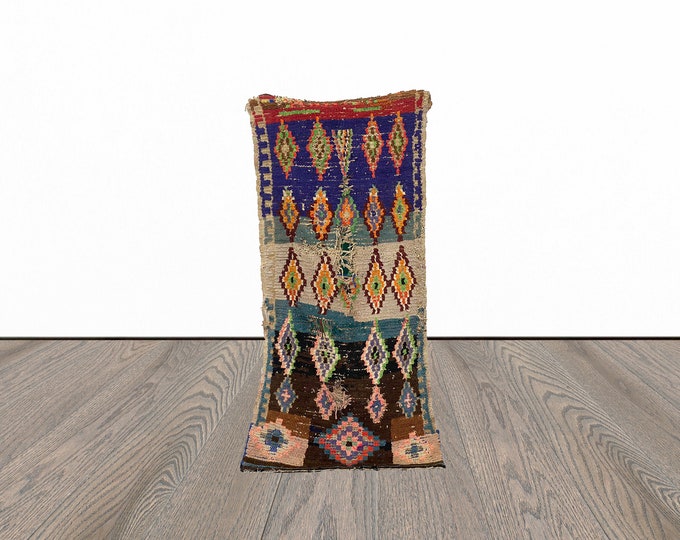 Moroccan berber rug, 3x6 feet vintage area rug, unique azilal rug, tribal woven rug.