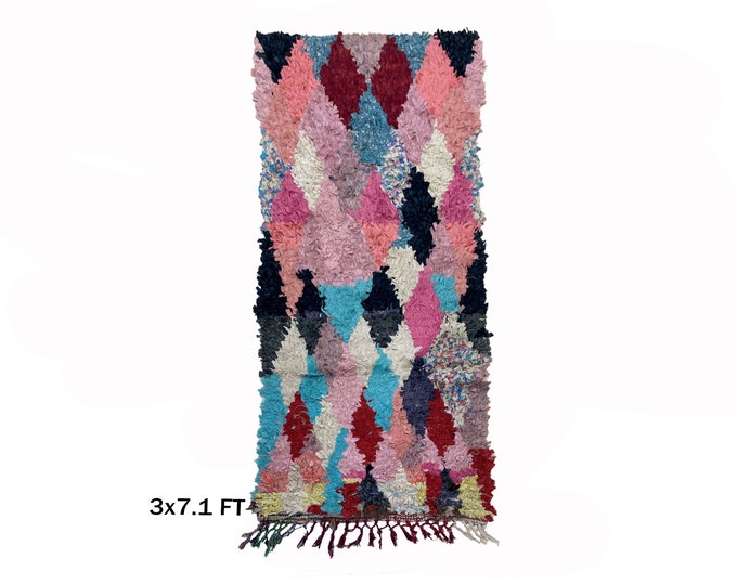 Boho Vintage Boucherouite Moroccan Runner Rug 3x7.