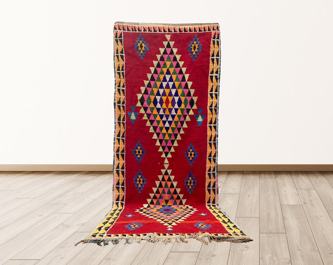 4x9 feet Vintage Colorful rug, Tribal Vintage Moroccan Berber area rug.
