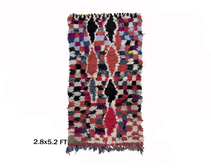 Moroccan Small Area Rug 3x5, Vintage Diamond Rug.