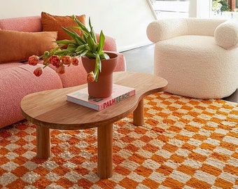 Wool checkered Moroccan orange area rug!