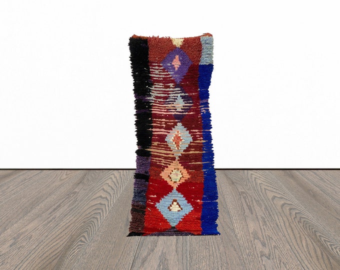 Moroccan runner rug, 3x7 feet berber runner rug, entryway runner rug, vintage runner rug.