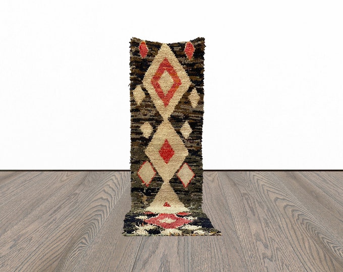 Entryway vintage runner rug, 3x11 feet boucherouite runner rug, moroccan berber runner rug.
