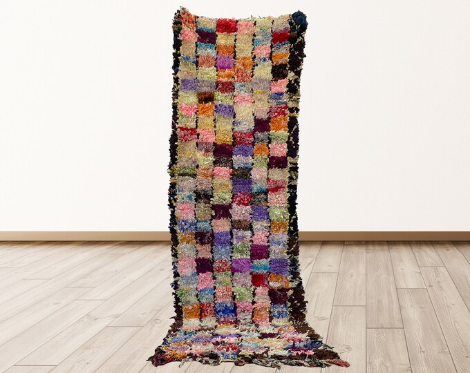 3x8 foot Boucherouite Rugs tribal Morocco Azilal, Moroccan Berber Vintage Rug.
