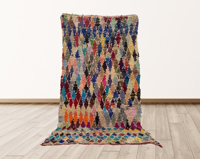 4x7 feet boucherouite colorful Moroccan Rug , boucherouite rugs for living room.