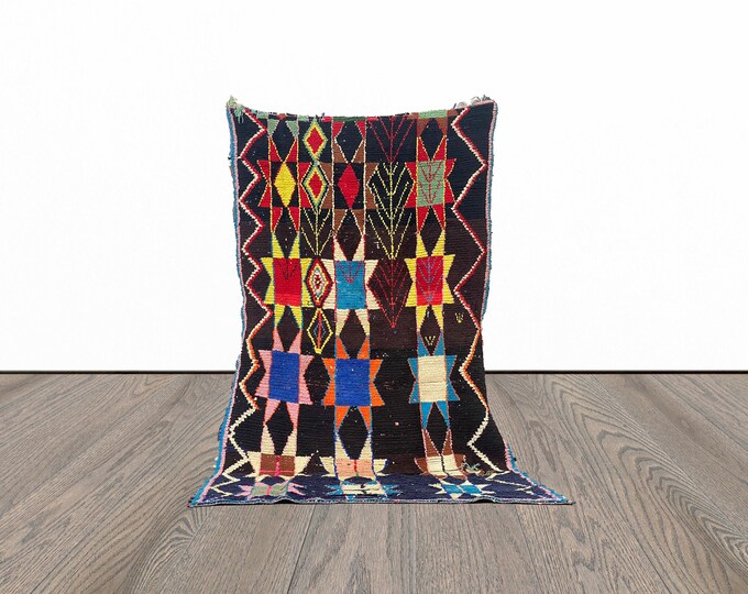 Colorful moroccan rug, 4x7 feet vintage berber rug, ornate area rug, tribal woven rug, azilal indoor rug.