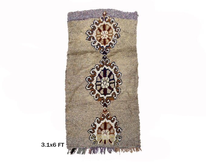 Unique Moroccan Rug 3x6, Colorful Vintage Design Area Rug.