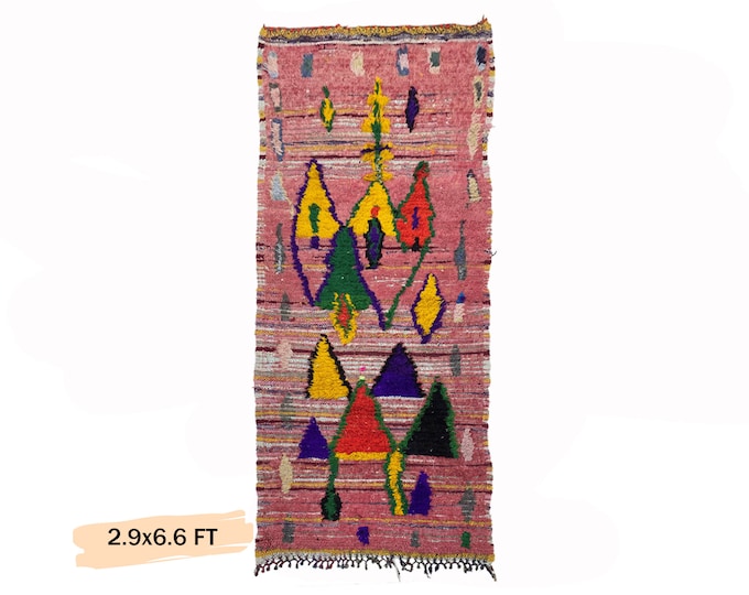 Moroccan Wool Abstract Vintage Runner Rug 3x7.