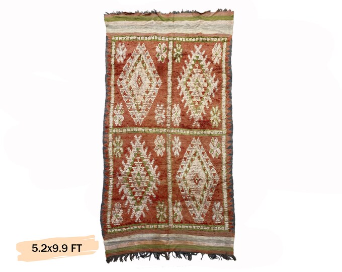 Colorful Moroccan Vintage Area Rug 5x10, large Woven Rug.