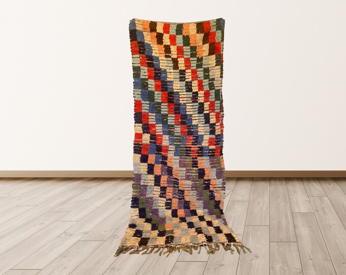 3x8 ft Moroccan checkered vintage rug !