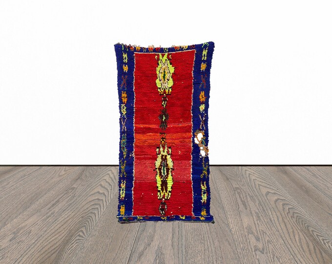 Moroccan vintage berber rug, 3x7 small woven rug, tribal in door rugs, unique area rug.