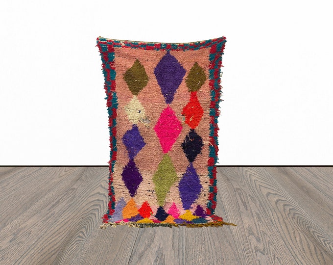 4x7 Feet moroccan vintage rug, unique berber rug, tribal woven rug, azilal area rug, bohemian rug.