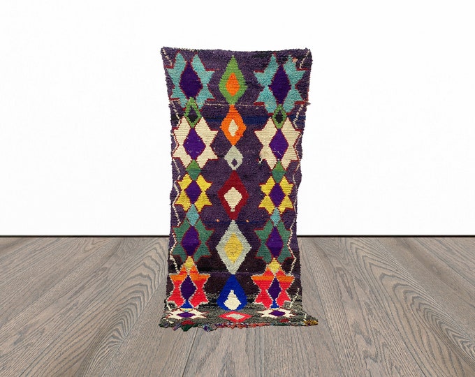 Moroccan woven rug, 3x8 feet vintage area rug, tribal berber rug, azilal handwoven rug.