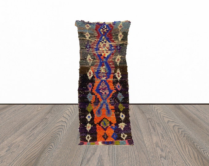 Moroccan small runner rug, 2x6 feet vintage entryway runner rug, berber woven runner rug.