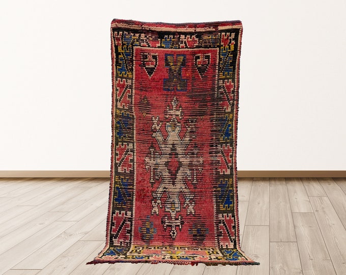 Berber Moroccan vintage rugs, 4x7 feet Tribal Vintage Azilal Moroccan Rug.
