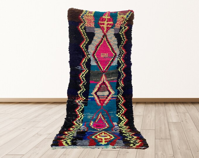 8x3 feet Vintage azilal Moroccan Rug Runners, colorful shag rugs for living room.