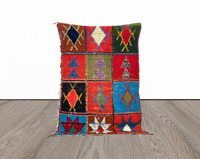 Tribal moroccan rug, 4x7 feet vintage area rug, berber woven rug, azilal unique rug.