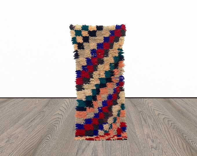 2x6 Feet vintage small runner rug, colorful runner rug, moroccan runner rug, berber runner rug.