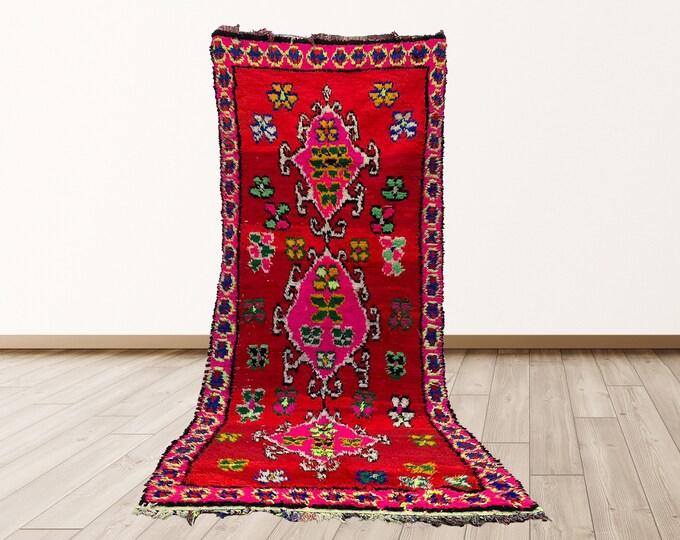 Moroccan runner rug 4x9 ft, Vintage tribal Moroccan rug runner.