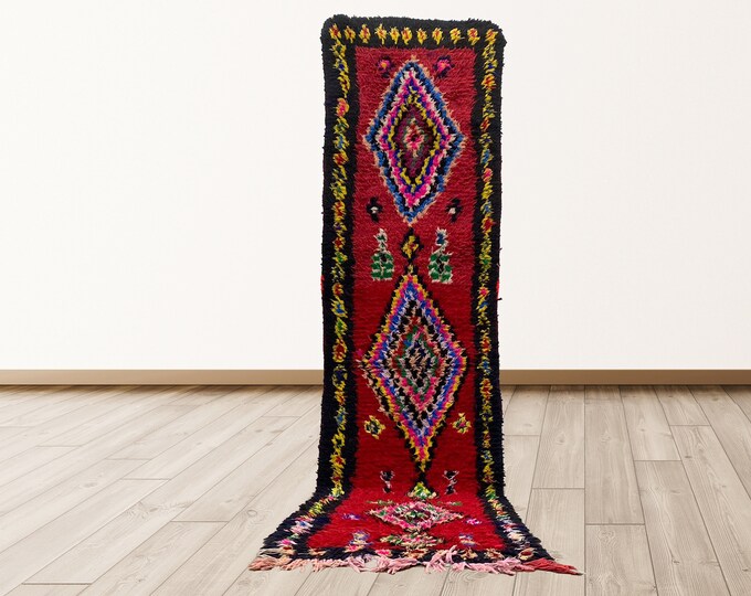 2.5x9.5 feet Moroccan Berber runner rug, Tribal Wool Vintage rugs.