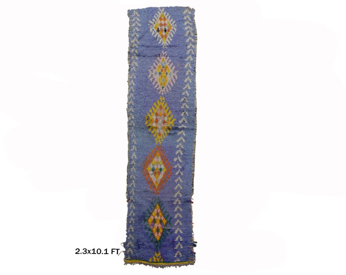 Moroccan Narrow Runner Rug 2x10, Colorful Long Runner Rug.