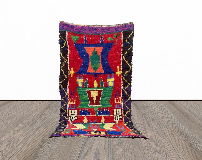 Tribal colorful moroccan rug, 4x8 feet unique area rug, berber woven rug, azilal indoor rug, colorful berber rug.