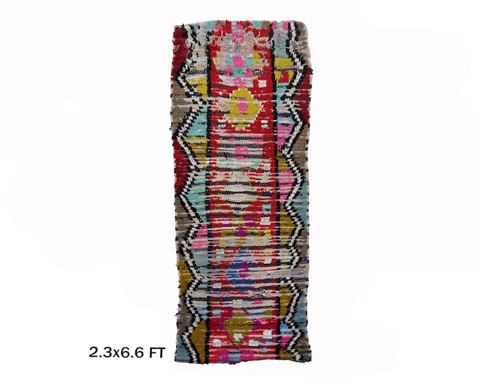 Boho Moroccan Style Vintage Runner Rug 2x7 - Colorful & Worn Look.