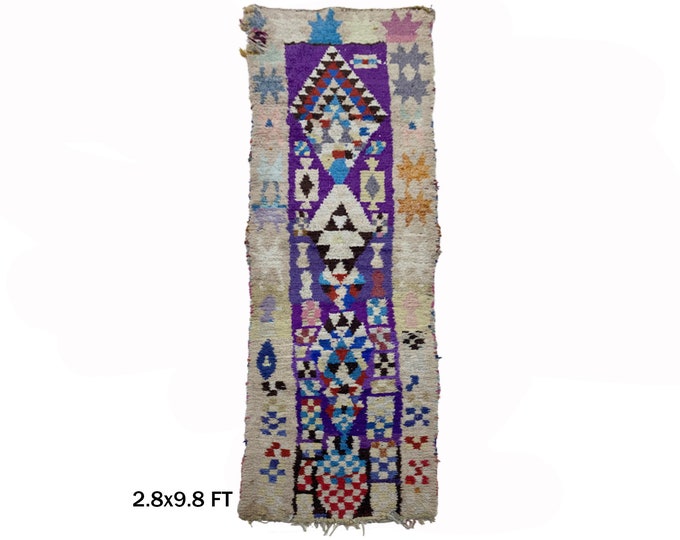 Moroccan Vintage Runner Rug 3x10, Colorful Home Decor.