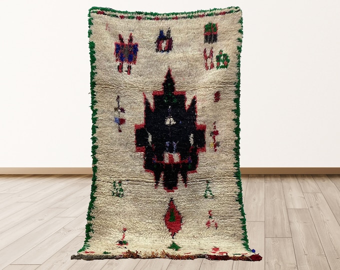 4x6 ft Berber Vintage Morrocan Tribal Azilal Rug.