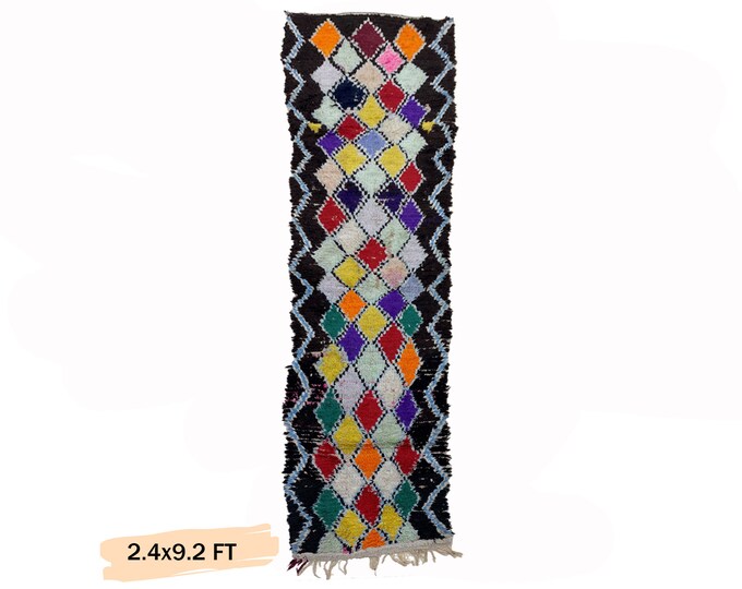 Moroccan  Vintage Runner Rug 2x9, Narrow Berber Rug