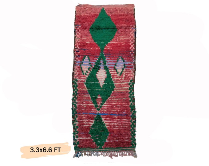 Moroccan Wool Diamond Vintage Runner Rug 3x7.