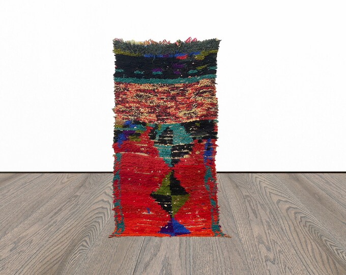 small entryway runner rug, 3x6 feet vintage moroccan runner rug, tribal runner rug, berber runner rug.