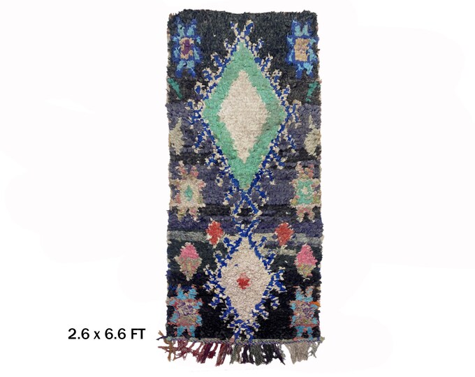 Moroccan Vintage Boucherouite Runner Rug 3x6: Colorful Unique Style.