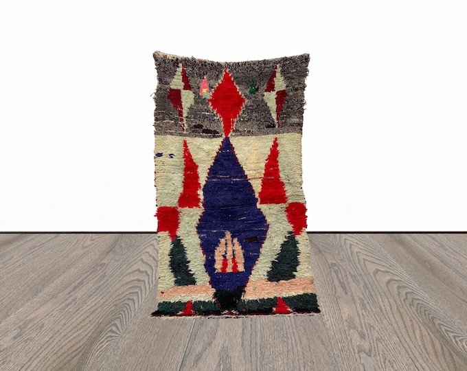 Small berber rug, 3x6 feet moroccan area rug, tribal woven rug, unique azilal rug, bohemian area rug.