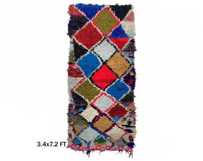 Moroccan Vintage Rug Runner 3x7, Woven Berber Runner.