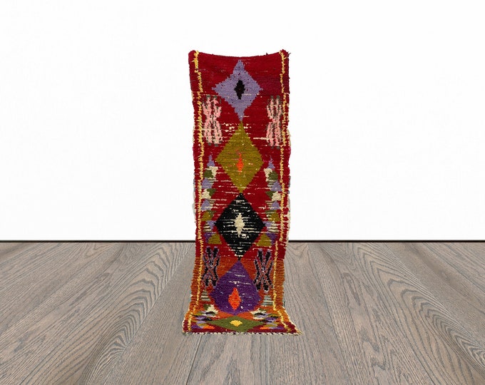 2x9 Feet entryway runner rug, vintage runner rug, tribal runner rug, unique red runner rug.