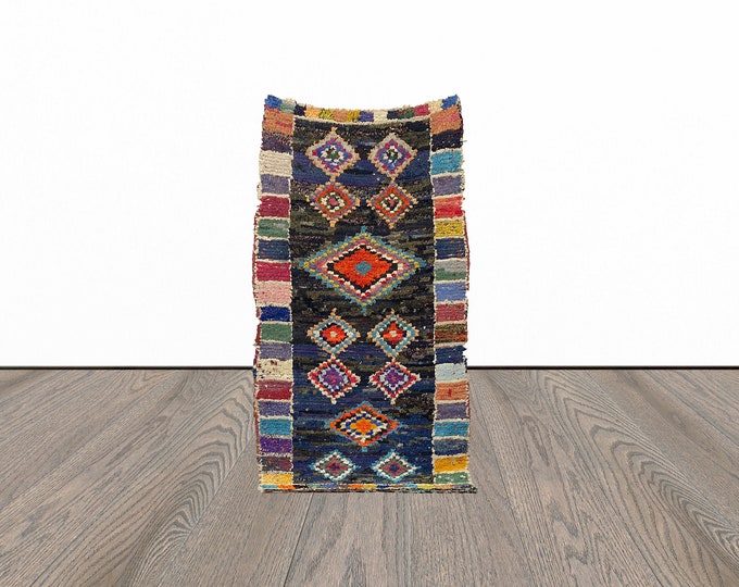 Boucherouite area rug, 3x6 feet vintage colorful rug, moroccan berber rug, tribal woven rug.