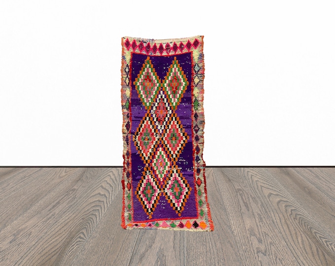 Vintage moroccan runner rug, 3x6 feet purple runner rug, unique runner rug, tribal runner rug.
