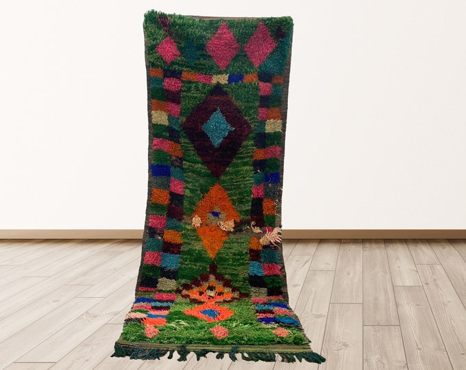 3x8 feet tribal Azilal runner rugs, Moroccan Berber Vintage Runner Rug.