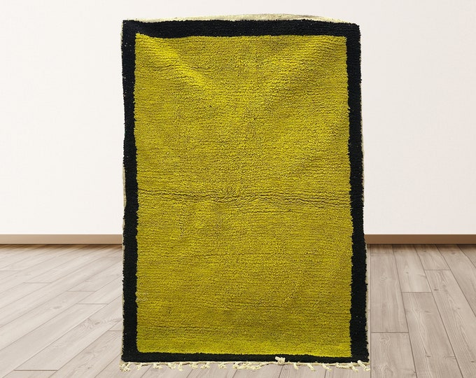 Handmade Moroccan Bordered Area Rug: Boho Style Home Decor.