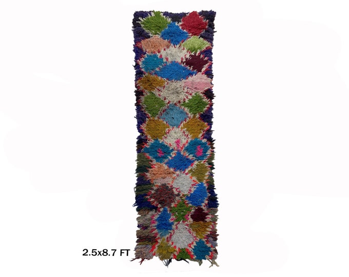 Moroccan Colorful Rug Runner 3x9: Vintage Unique bohemian Decor.