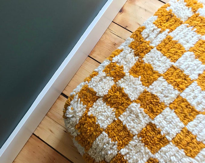 Checkered Pouf, Moroccan Berber floor pillow cushion.