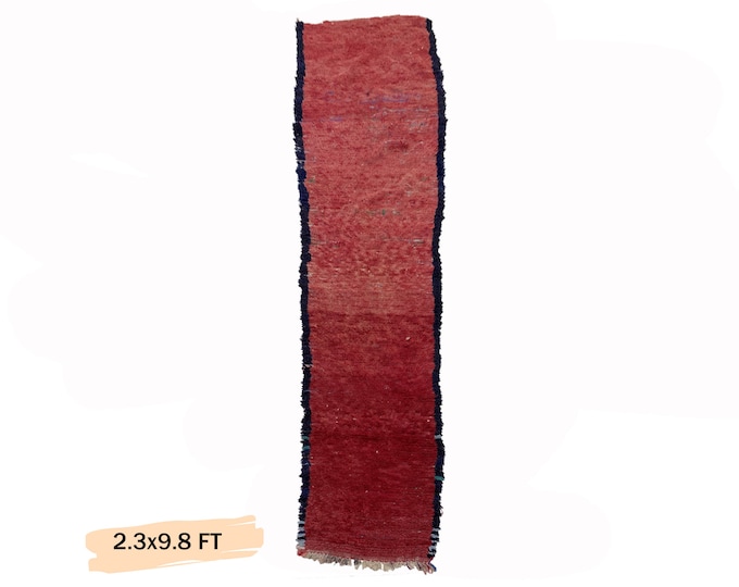 Wool Solid Moroccan Runner Rug 3x10, Vintage Narrow Runner.