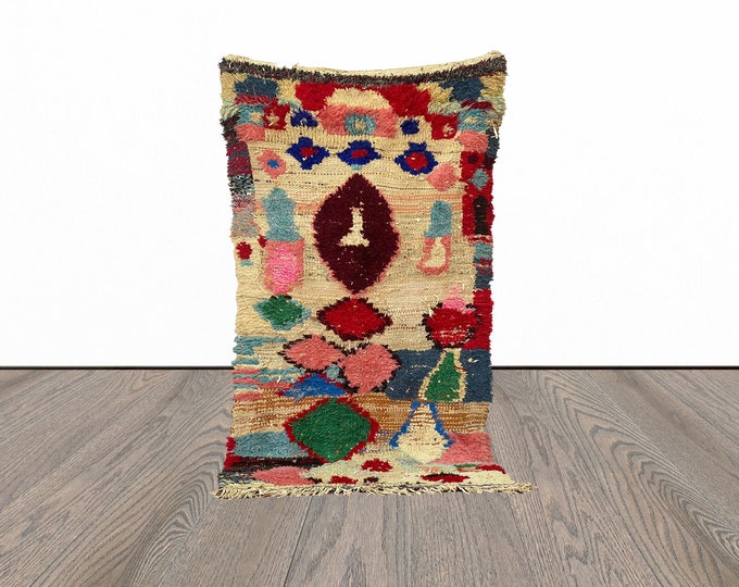 4x7 Feet tribal moroccan rug, vintage woven rug, berber area rug, azilal colorful rug.