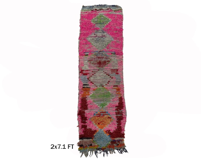 Moroccan Vintage Worn Unique Runner Rug 2x7.