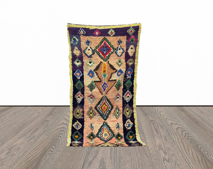 Berber moroccan rug, 4x7 feet tribal area rug, unique woven rug, colorful warm azilal rug.