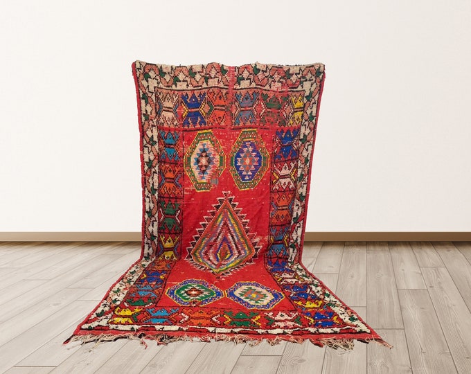 Colorful Moroccan Soft Wool Berber Vintage Rug, 5x11 ft Azilal Berber Vintage Rug.