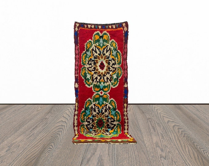3x8 Feet moroccan red runner rug, entryway runner rug, unique runner rug, tribal runner rug.