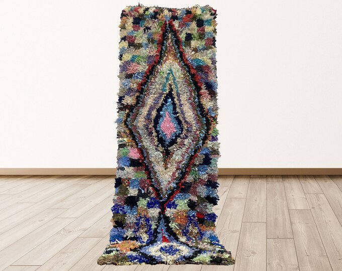 3x8 foot Boucherouite Rugs tribal Morocco Azilal, Moroccan Berber Vintage Rug.