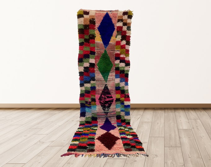 Vintage Berber Bohemian runner rugs, 3x9 ft Morrocan Colorful Berber Vintage rugs.